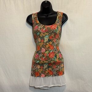 D-75 Matilda Jane Green Orange & Cream Floral Sleeveless Pullover Blouse Size‎ S